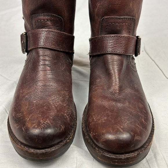 Frye Veronica Mid-Calf Zip Back Brown Leather Riding Boots - Picture 7 of 9